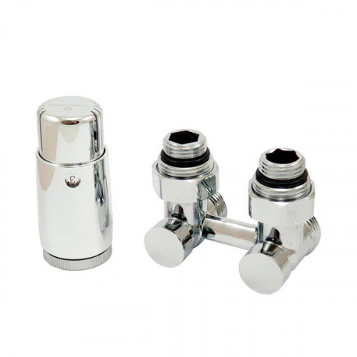 картинка Комплект Schlosser: узел нижнего подключения угловой, хром, G 3/4 x 3/4 D=50 мм с термоголовкой MINI от магазина Сантехстрой