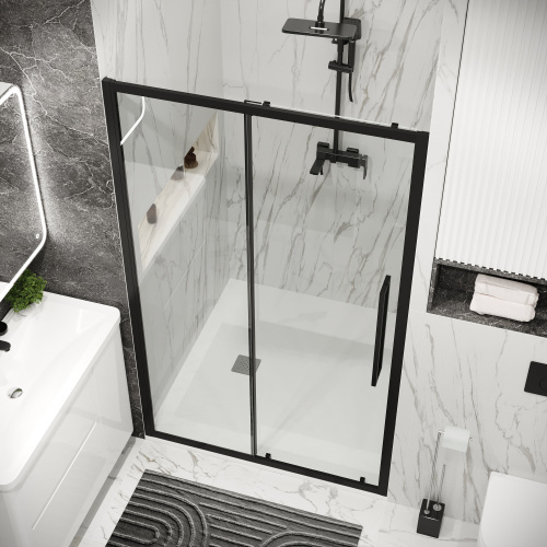 картинка Дверь в нишу 100.K33.02.100.21.00 Cosmo (100*195) черный матовый, стекло прозрачное, 1 место от магазина Сантехстрой