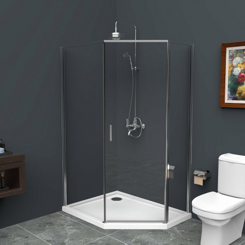 картинка Душевой уголок BelBagno Uno 100х80 UNO-195-PH-1-100/80-C-Cr профиль Хром стекло прозрачное от магазина Сантехстрой