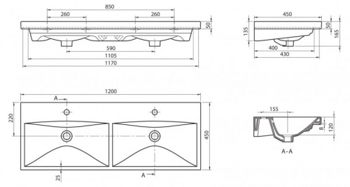 картинка Раковина Belbagno BB-0325-120-2-LVB 120x45x55 двойная от магазина Сантехстрой