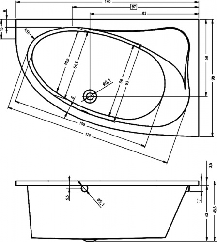 картинка Акриловая ванна Riho Lyra 140x90 B020001005 (BA6600500000000) L без гидромассажа от магазина Сантехстрой