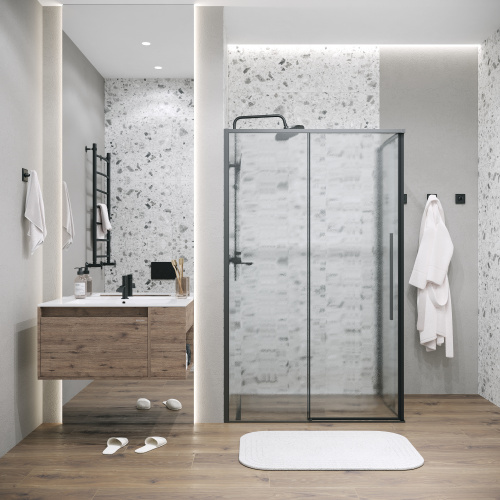 картинка Душевое ограждение Grossman Galaxy 100.K33.01.100.21.02-200.K33.01.80.21.02 (100х80х195) раздвижная(левая),черный матовый,стекло шиншилла,2 места от магазина Сантехстрой