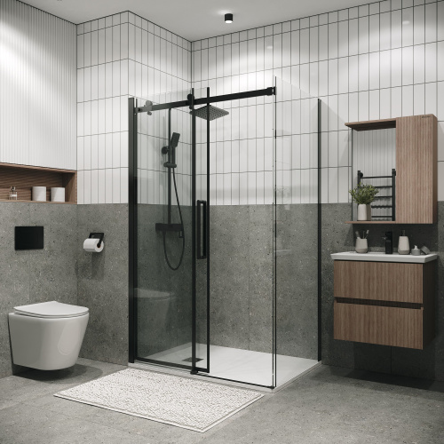 картинка Душевая перегородка 200.K33.04.80.21.00 Classic (80*195) черный матовый, стекло прозрачное, 1 место от магазина Сантехстрой