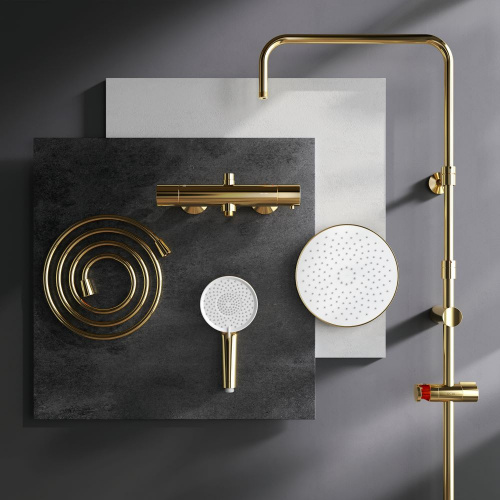 картинка F0785A499 X-Joy, душ.система:  см-ль д/душа с ТМС, душ.штанга,верхний душ 220мм, ручн душ, золото от магазина Сантехстрой