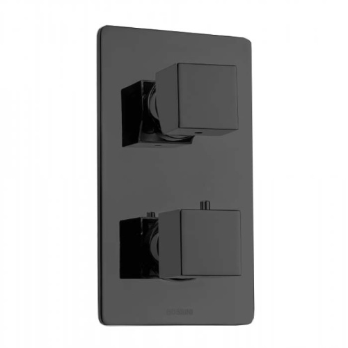 фото bossini cube термостат для душа, встраиваемый (внешняя часть), с девиаторм 1/2/3/4/5, цвет: черный матовый
