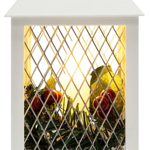 картинка Декоративный фонарь со свечкой,  белый корпус,  размер 10,5х10,5х24 см,  цвет ТЕПЛЫЙ БЕЛЫЙ от магазина Сантехстрой