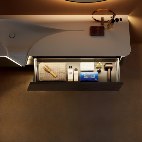 картинка Комплект мебели B&W V-2400 основной шкаф Hettich Actro, Corian, зеркало LED, Anti-fog (1800x550x550) от магазина Сантехстрой