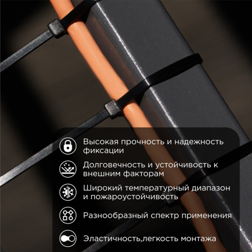 картинка Хомут-стяжка кабельная нейлоновая 600x7,6мм,  черная (100 шт/уп) REXANT от магазина Сантехстрой