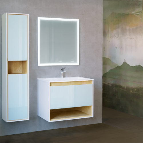 картинка Зеркало Jorno Glass 80 Gla.02.77/W с подсветкой с сенсорным выключателем с часами и обогревом от магазина Сантехстрой