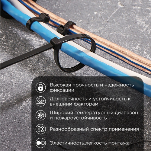 картинка Хомут-стяжка кабельная нейлоновая 200x3,6мм,  черная (100 шт/уп) REXANT от магазина Сантехстрой