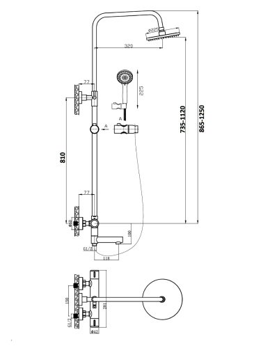 картинка Душевая система Agger Thermo A2461144 термостат с изливом, черный матовый от магазина Сантехстрой