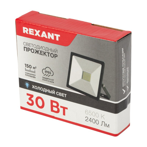 картинка Прожектор светодиодный 30 Вт 200–260 В IP65 2400 Лм 6500 K,  холодный свет REXANT + опора на грунте 605-100 от магазина Сантехстрой