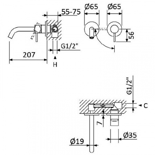картинка Смеситель для раковины Cezares Leaf LEAF-BLI2-20-L-01-W0 Хром от магазина Сантехстрой