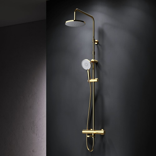 картинка F0785A599 X-Joy, душ.система:  см-ль д/ванны/душа с ТМС, душ.штанга,верх.душ 220мм, руч.душ, золото от магазина Сантехстрой