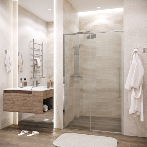 картинка Дверь в нишу 100.K33.01.130.10.02 Galaxy (130*195) хром, стекло шиншилла, 1 место от магазина Сантехстрой