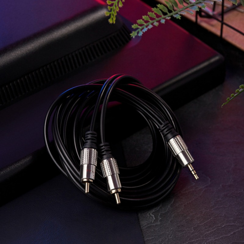 картинка Шнур Стерео 3,5мм - 2 RCA,  1,5м (GOLD-металл) REXANT от магазина Сантехстрой