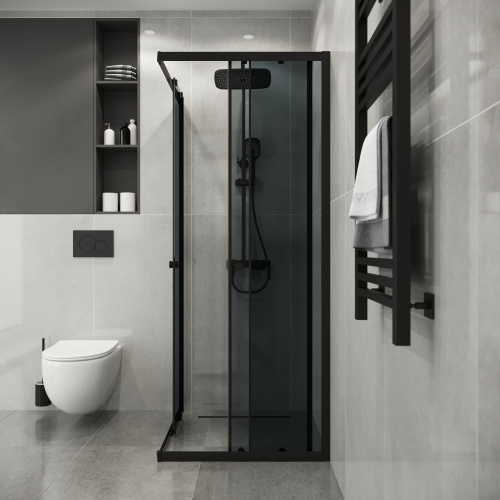 картинка Душевое ограждение Niagara Eco NG-1010-14QT (100х100х190) квадрат,раздвижное,черный,стекло тонированное,1 место от магазина Сантехстрой