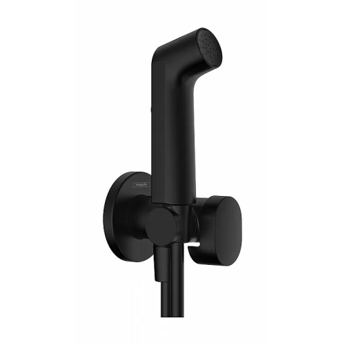 картинка Гигиенический душ, Hansgrohe, S 1jet, EcoSmart+, с запорным вентилем, для холодной воды, монтаж-настенный, крепление с помощью шурупов, шланг-есть, длина шланга, мм-1250, держатель-в комплекте, с клапаном обратного тока воды, цвет-чёрный матовый от магазина Сантехстрой