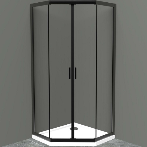 картинка Душевой уголок BelBagno Uno 90х90 UNO-195-P-2-90-C-NERO профиль Черный матовый стекло прозрачное от магазина Сантехстрой