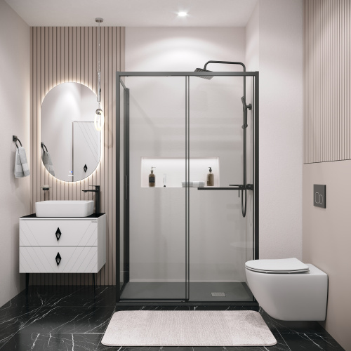 картинка Душевое ограждение Grossman Style 100.K33.05.100.21.00-200.K33.05.90.21.00 (100х90х195) раздвижная,черный матовый,стекло прозрачное,2 места от магазина Сантехстрой