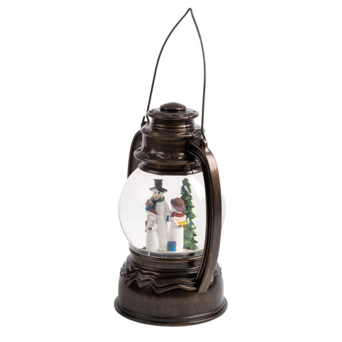 картинка Декоративный фонарь с эффектом снегопада и подсветкой Снеговики,  Белый от магазина Сантехстрой