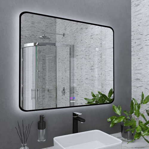 картинка Зеркало ELEGANS-норма BLACK (900*800*45) LED с сенсорным выключателем и подогревом от магазина Сантехстрой