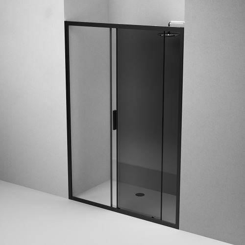 картинка Душевая дверь AM.PM Gem 140 W90G-140-1-195BG профиль Черный матовый стекло тонированное-прозрачное от магазина Сантехстрой