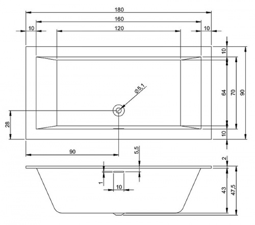 картинка Акриловая ванна Riho Rething Cubic 180х90 B107001005 (BR0900500000000) без гидромассажа от магазина Сантехстрой
