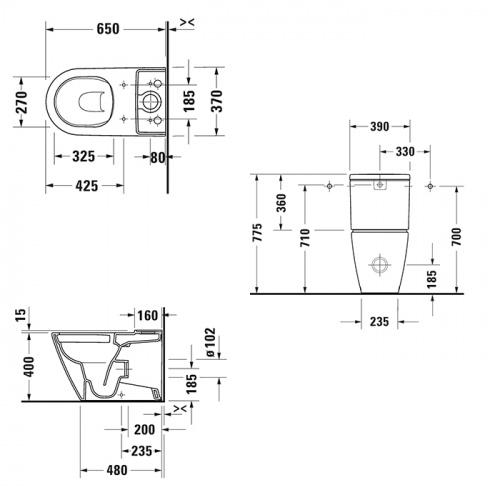 картинка Duravit D-Neo Бачок 395х180 мм  с механизмом 2-го слива 6/3 л, подкл снизу, цвет: белый от магазина Сантехстрой