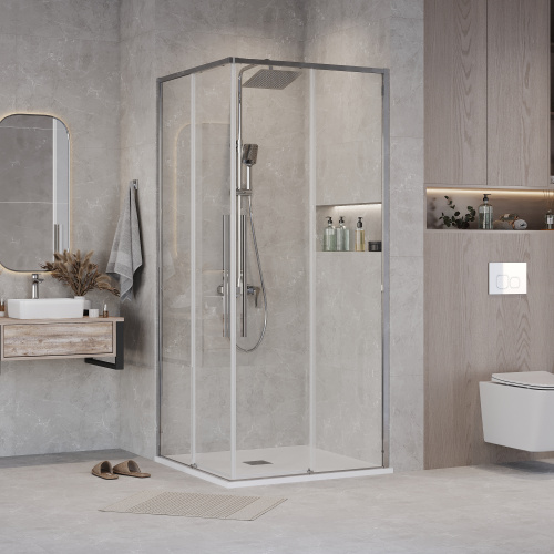 картинка Душ.ограждение 300.K33.01.9090.10.00 Galaxy (90*90*195) квадрат, раздвижн., хром, стекло прозрач, 1м от магазина Сантехстрой