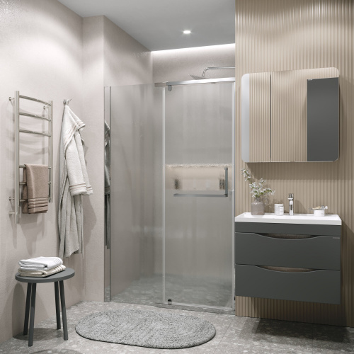 картинка Дверь в нишу 100.K33.03.100.10.02 Pragma (100*195) хром, стекло шиншилла, 1 место от магазина Сантехстрой