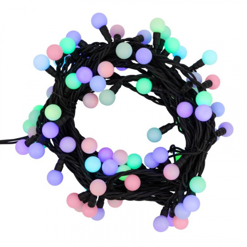 картинка Гирлянда Мультишарики Ø23 мм,  10 м,  черный каучук,  80 LED,  свечение с динамикой,  цвет RGB от магазина Сантехстрой
