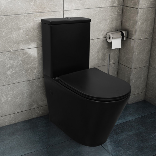 картинка Унитаз-компакт Azario Black Queen 370х605х800 безободковый, с быстросъемным сиденьем микролифт, черный матовый (AZ-8380) от магазина Сантехстрой
