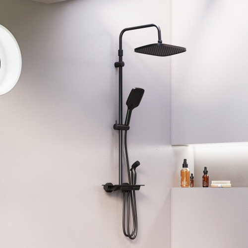 картинка 953770300 Gala ДС с ванно-душевым ТМС смесителем-полкой и гиг.душем, чёрный от магазина Сантехстрой