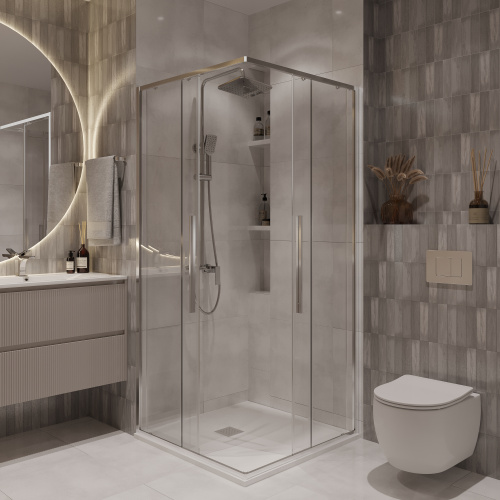 картинка Душевое ограждение Niagara Nova NG-6624-34 (100х100х195) квадрат,двери раздвижные,хром,стекло прозрачное,1 место от магазина Сантехстрой