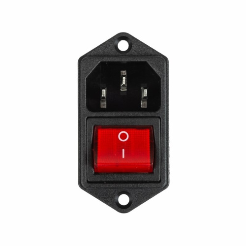картинка Выключатель клавишный 250 V 6 А (4с) ON-OFF красный с подсветкой и штекером C14 3PIN REXANT от магазина Сантехстрой