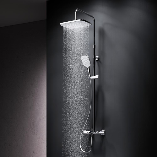 картинка F078F500 Func, душ. система: см-ль д/ванны/душа с ТМС, душ.штанга, верхн. душ квадр., ручн.душ, хром от магазина Сантехстрой