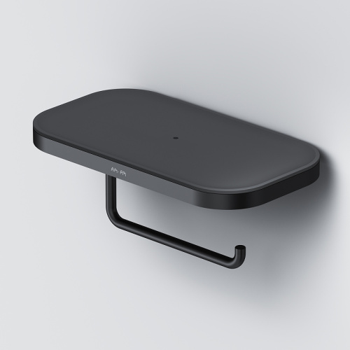 картинка Держатель туалетной бумаги AM.PM Func A8F341422 с полкой Черный матовый от магазина Сантехстрой