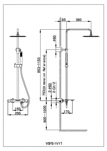 картинка Душевая стойка Vogue VSFS-1V1TGM термостатическая, вороненая сталь от магазина Сантехстрой