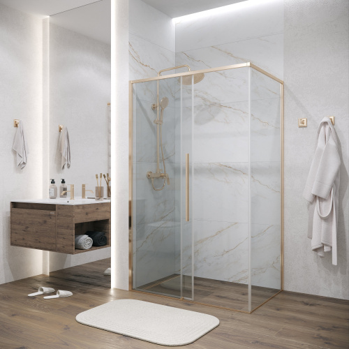 картинка Душевая перегородка 200.K33.01.90.32.00 Galaxy (90*195) золото сатин, стекло прозрачное, 1 место от магазина Сантехстрой