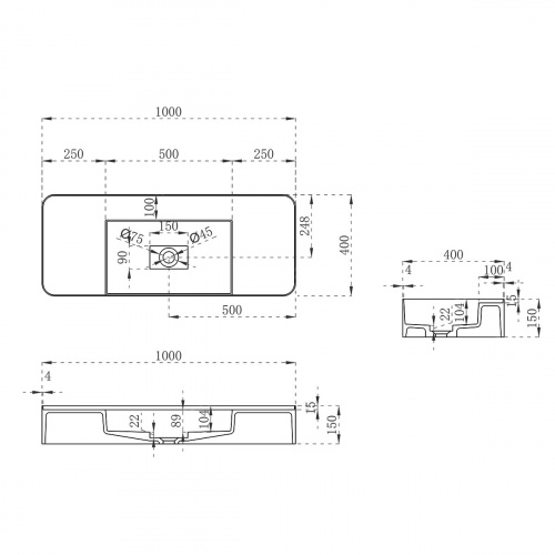картинка Раковина Solid Surface Vincea VWB-6S380MW 1000*400*150, подвесная, цвет белый матовый от магазина Сантехстрой