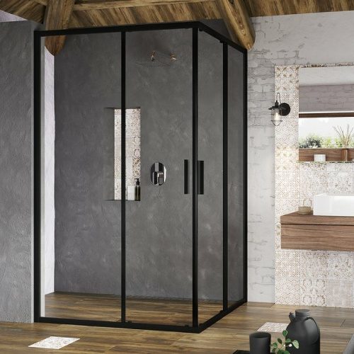 картинка Душевая дверь Ravak Blix Slim BLSRV2K-100 X1XMA0300Z1 профиль Черный матовый стекло Transparent от магазина Сантехстрой
