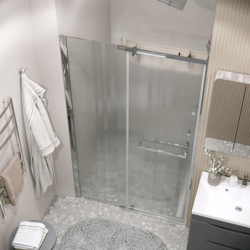 картинка Дверь в нишу 100.K33.03.100.10.02 Pragma (100*195) хром, стекло шиншилла, 1 место от магазина Сантехстрой