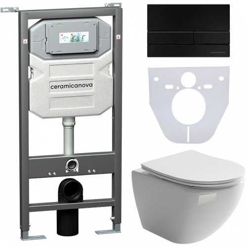 картинка Комплект унитаза с инсталляцией Ceramica Nova Metropol CN4002_1002B_1000 с сиденьем Микролифт и Черной матовой клавишей смыва от магазина Сантехстрой
