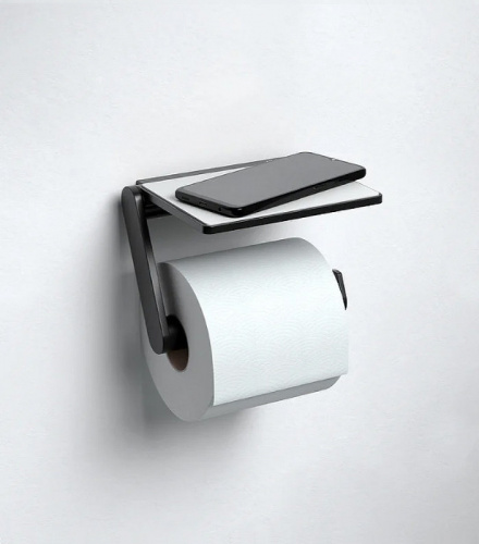 картинка Держатель туалетной бумаги Keuco Plan 14973 370000 с полкой Черный матовый от магазина Сантехстрой