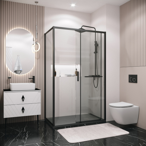 картинка Душевое ограждение Grossman Style 100.K33.05.100.21.00-200.K33.05.90.21.00 (100х90х195) раздвижная,черный матовый,стекло прозрачное,2 места от магазина Сантехстрой