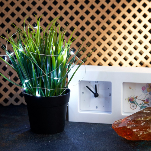 картинка Гирлянда Роса,  2 м,  20 диодов,  цвет белый,  тонкий батарейный блок от магазина Сантехстрой