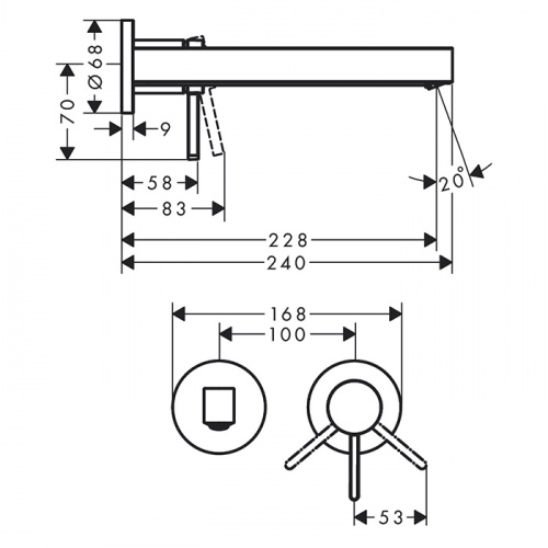 картинка HANSGROHE FINORIS Смеситель для раковины настенный, однорычажный, излив 228 мм., внешняя часть, цвет черный матовый от магазина Сантехстрой