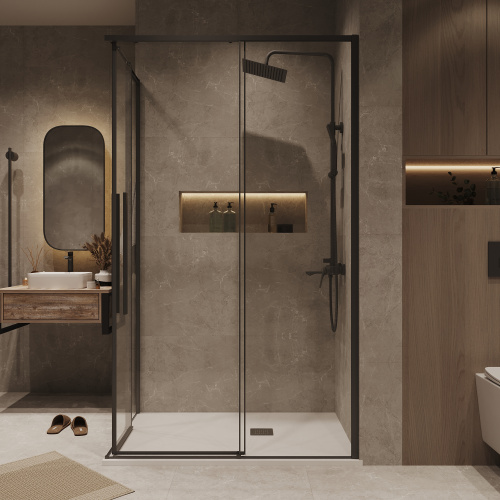 картинка Душевое ограждение Grossman Galaxy 1/2.K33.01.11.42.00-1/2.K33.01.10.42.00 (110х100х195) раздвижная,графит сатин,стекло прозрачное,2 места от магазина Сантехстрой