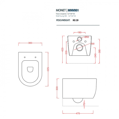 картинка Artceram MONET Унитаз подвесной Rimless 36х52 см, цвет белый глянцевый от магазина Сантехстрой